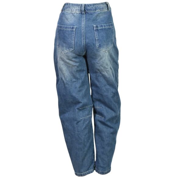 Barrel Leg Jeans Blue Balloon High Waist Medium Wash Baggy Wide Leg Ankle 25 26 - Picture 2 of 14